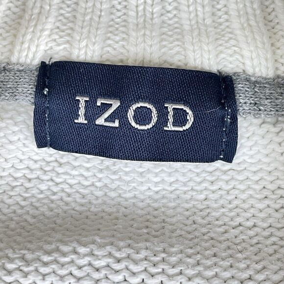 Izod 1/4 Zip Long Sleeve Sweater Men's Size L Ivory Collared Cotton Pullover - Picture 6 of 16